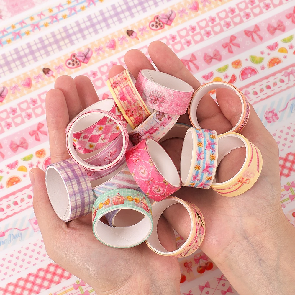Kawaii Pink Washi Tape Set 36 Rolls Mixed Patterns with Butterfly Gingham Cherry Designs Decorative Craft Tapes for Scrapbooking