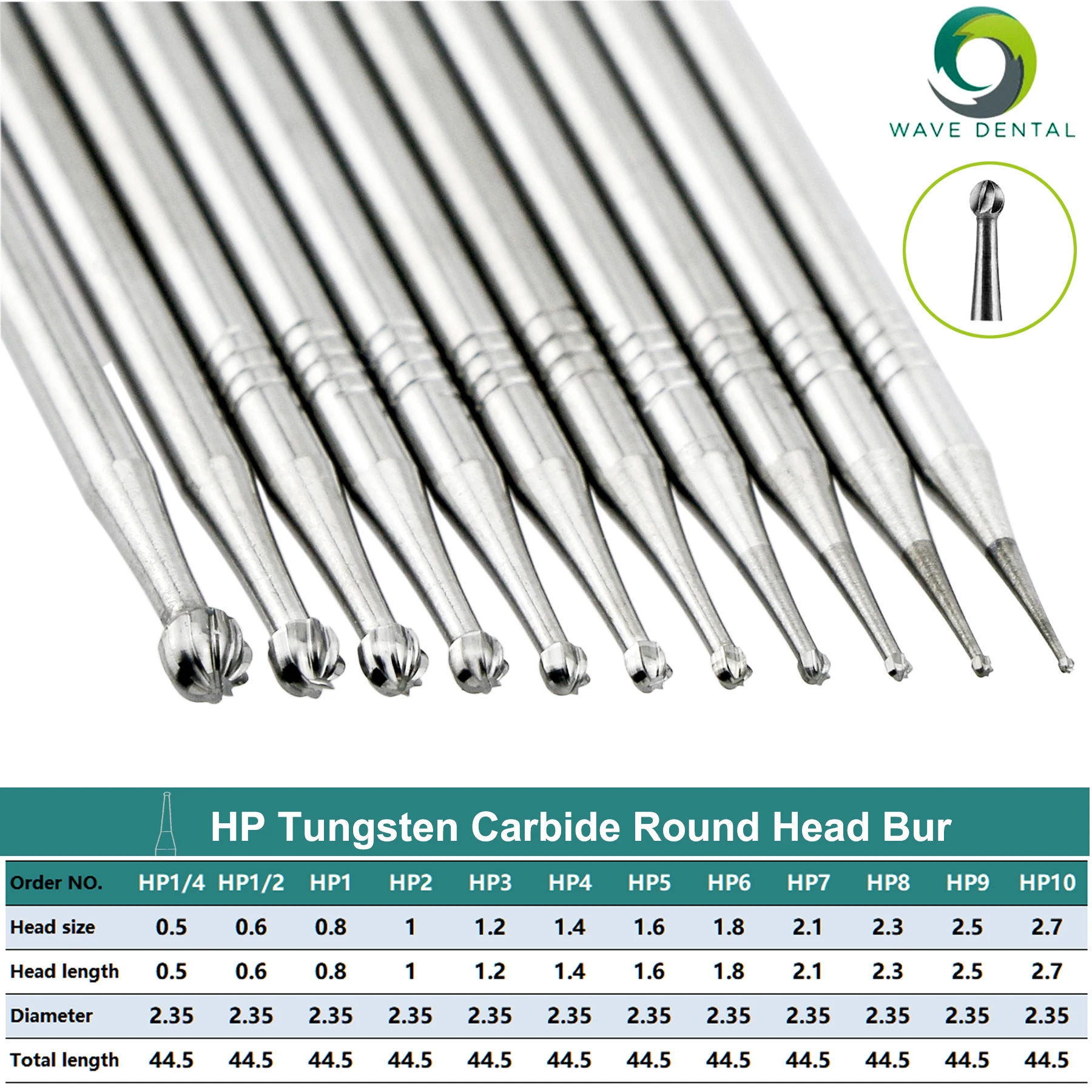 WAVE Dental Carbide Burs Low Speed HP 26mm Dentistry Bur Round Head Tungsten Steel Dentistry Drills For Technicians 5Pcs/Pack