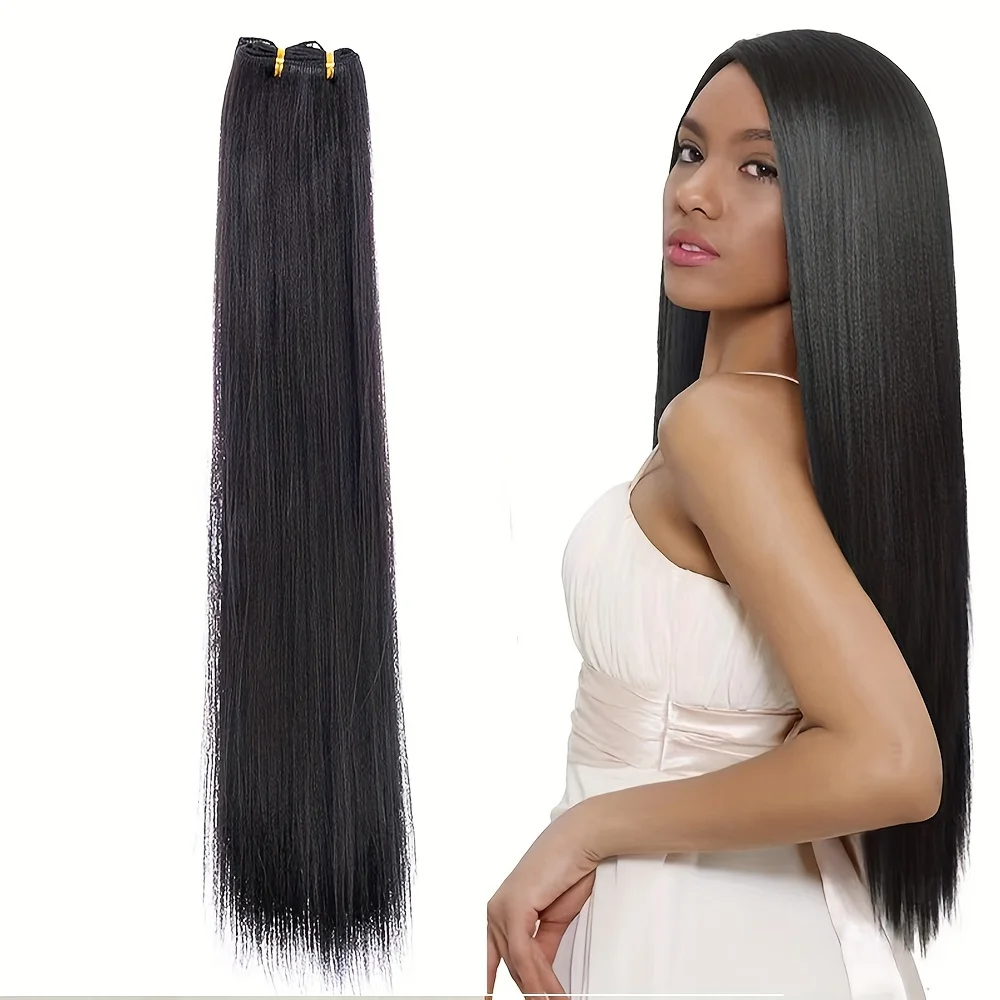 

Прямые Синтетические удлинители волос для женщин, 60 г, натуральные черные, легко закрепляемые, не Реми, термостойкие длинные волосы