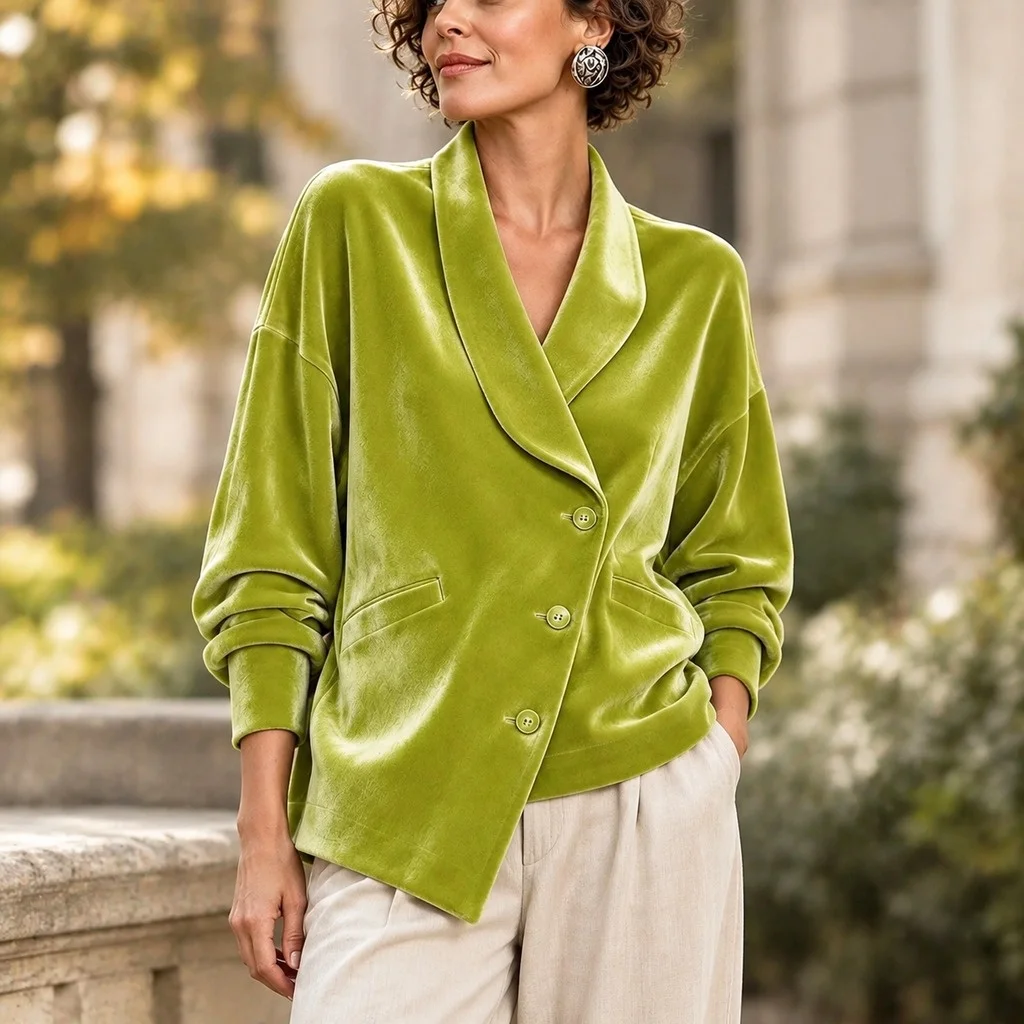 Button Front Long Sleeves Top Relaxed Fit French Style with Elegant Style Autumn Regular Length Autumn Winter Jacket Women