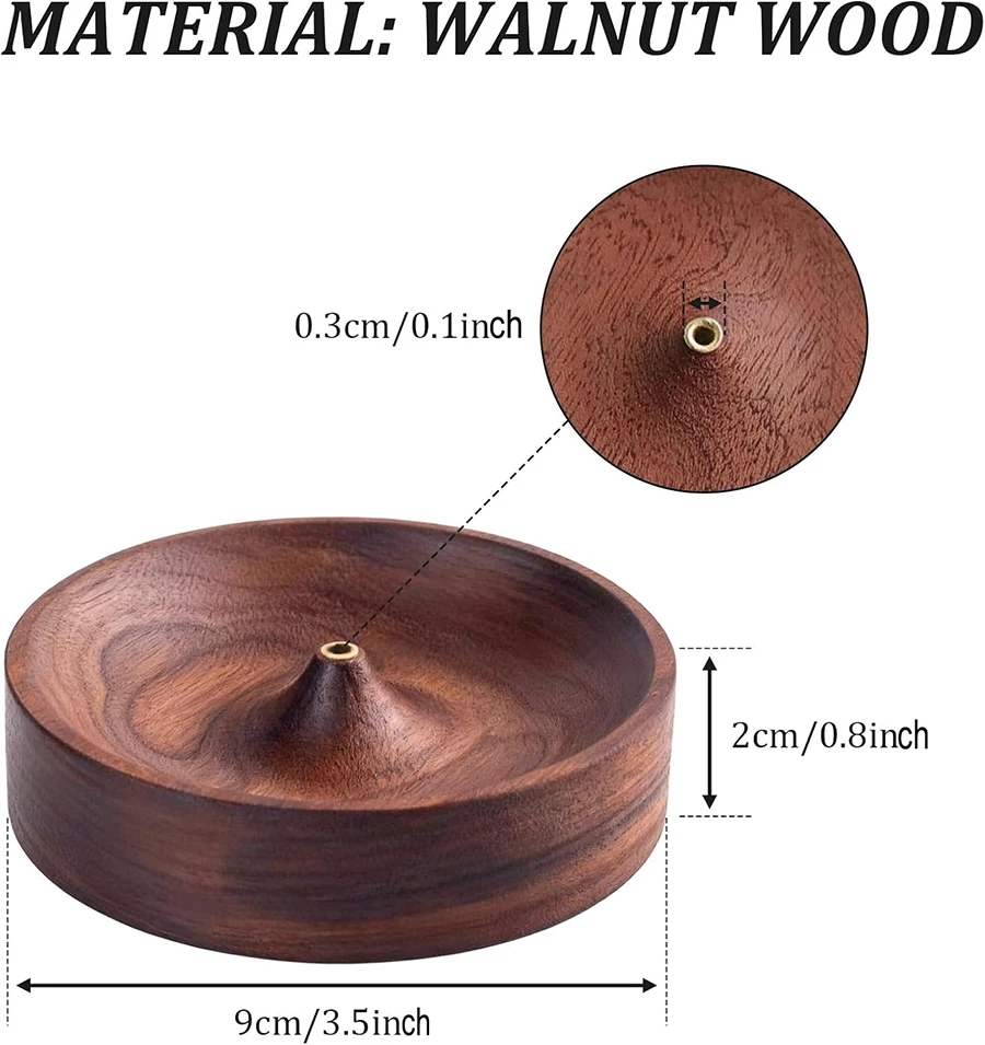 Premium Walnut Round Incense Stick Holder with Simplistic Ash Collection and Exquisite Design, Home and Office Zen Incense Decor