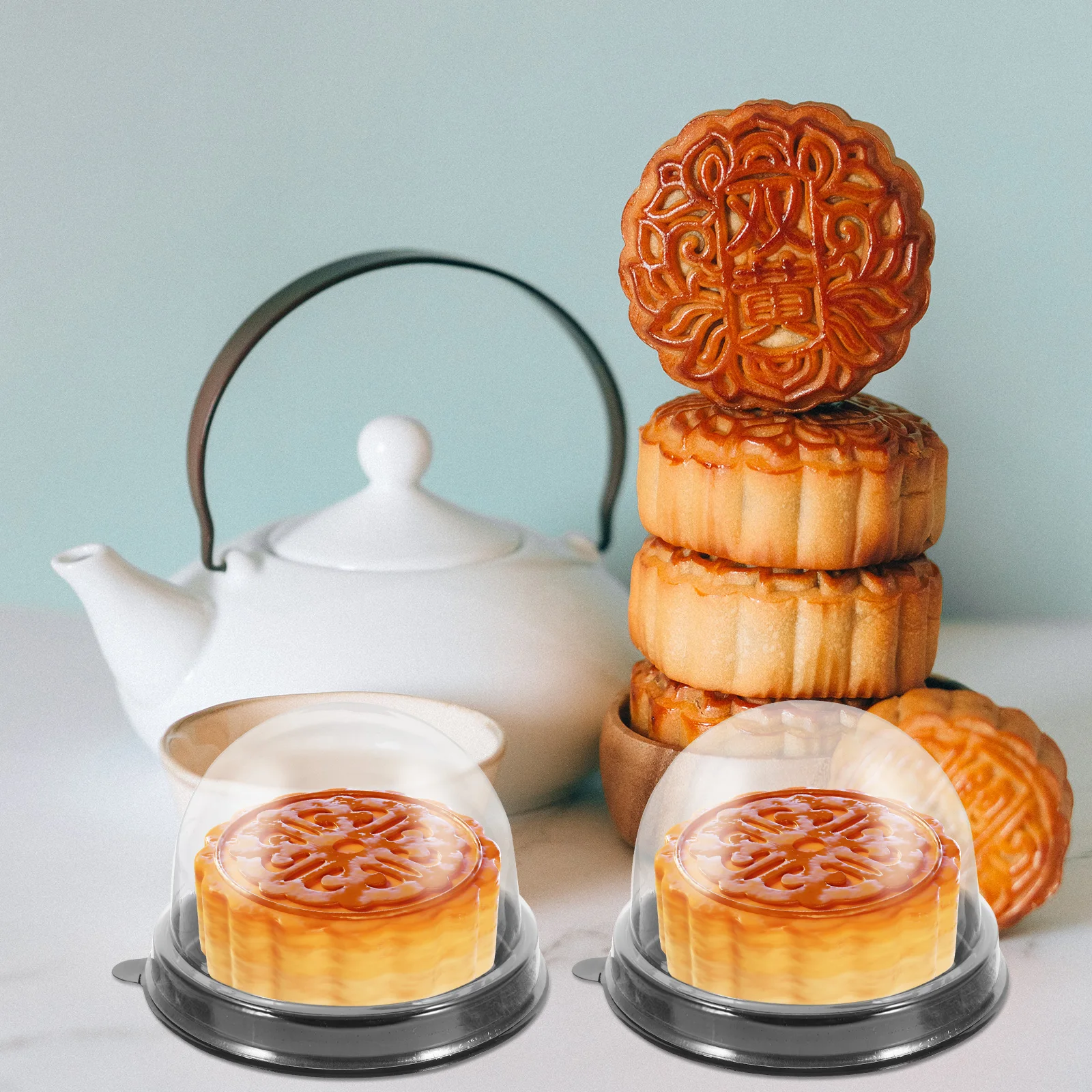 

50pcs Egg Yolk Crisp Packaging Boxes Transparent Dome Mini Cake Containers Food Preservation Muffin Box