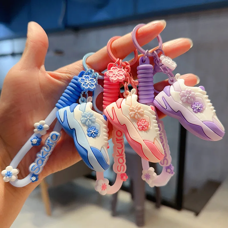 Creative Fun Girls Cherry Blossom Shoes Doll Keychain Women Cute Bag Backpack Decoration Charms Car Key Small Pendant Small Gift