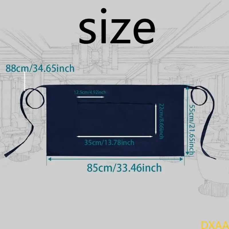 DXAA 짧은 서버 웨이트리스 요리사 앞치마, 3 개의 주머니 반 앞치마를 가진 검은 허리 앞치마