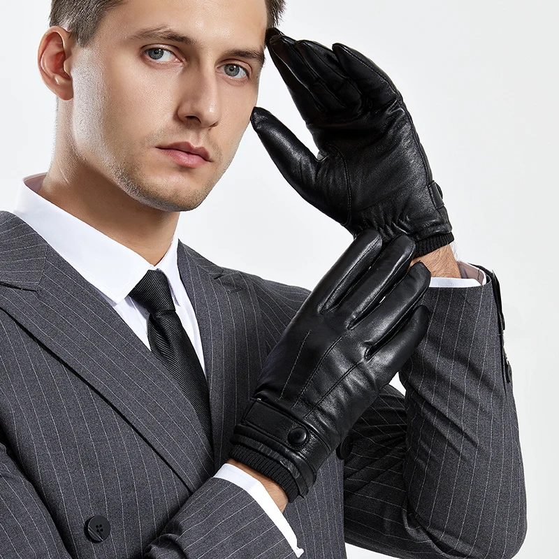 High Quality Warm 100% Sheepskin Gloves For Men Winter Touch Screen Ultralight Windproof Mittens For Driving Riding