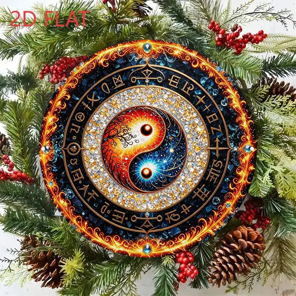 CIFBUY Mystical Yin Yang Tai Chi Flame Rune Aluminum Wall Art Waterproof Wear Resistant for Home Bar Restaurant Living Room Deco