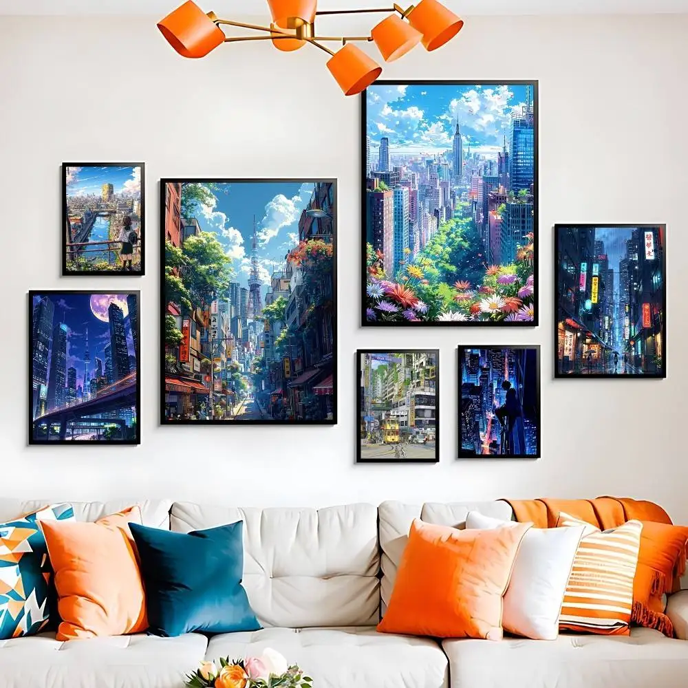 Beliebtes Anime-Poster mit touristischer Stadt, hochwertiger Druck, wasserfestes Wandkunst-Poster, Film für Wohnzimmer, Schlafzimmer, Retro-Raumdekoration, Geschenk