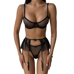 Krasapt Polka Dot Print Push Up Bra Mesh Woman Exotic Lingerie Sets Ruffle Lingerie Extremely Hookers Outfit Underwear Demi Cup