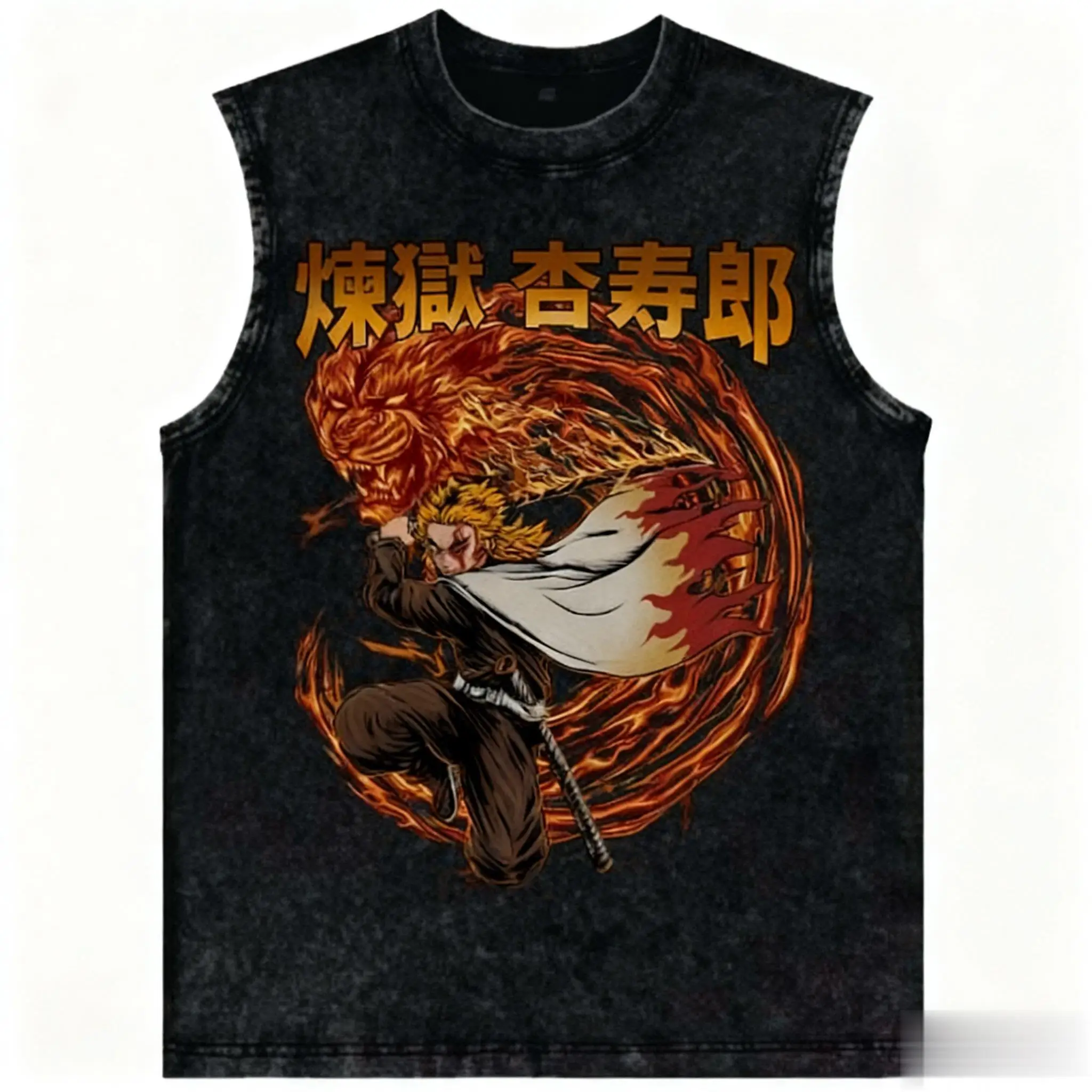 

Anime Fitness Tank Top, Demon Slayer Vintage Washed Sleeveless Tee, Gym Workout Muscle Vest, Casual Streetwear for Men Women