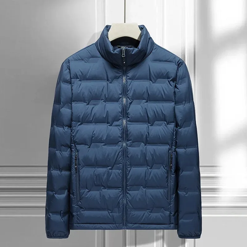 Fashion Simple Long Sleeve Lightweight Outdoor Daily Man Outerwear Men Down Jacket Windproof Stand Collar Zipper Male Coat