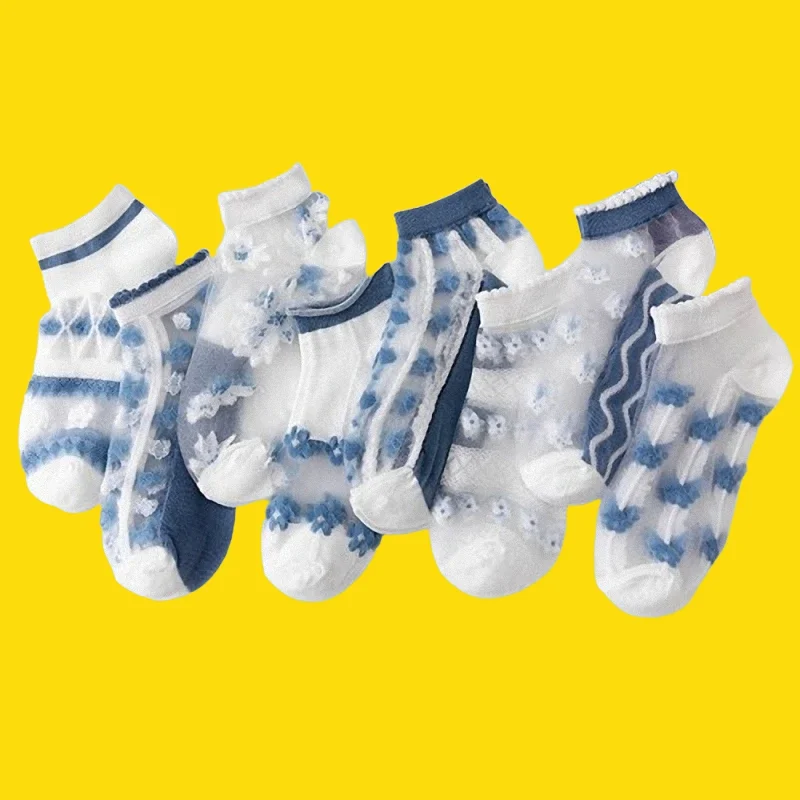 Chaussettes Courtes Fines et Respirantes pour Femme, Bas en Verre Creux, Coupe Basse, Maille, Bateau, Carte d'Étudiant, Haute Qualité, Cool, 5/10 Paires