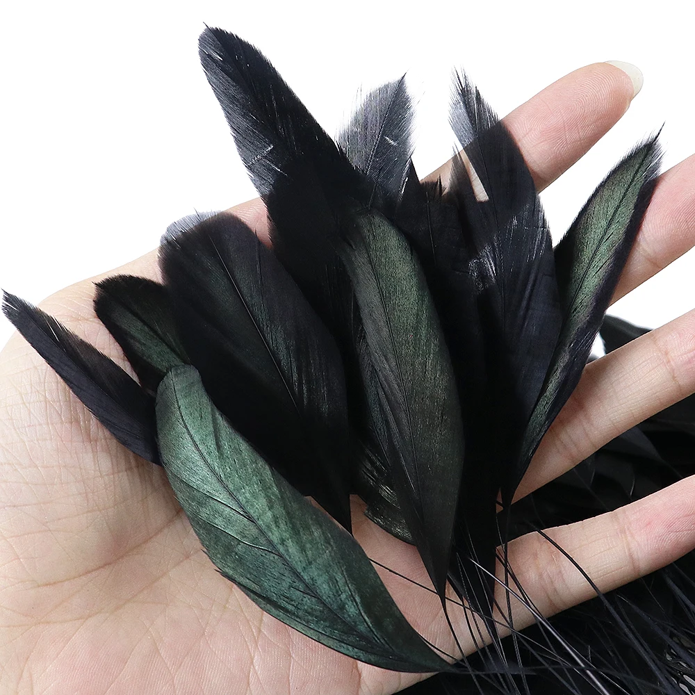 Natural Stripped Coque Feather Trims Fringe Black Ribbon long Rooster Plume for Crafts Dresses Skirt Costume Decoration