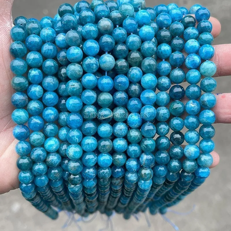 3A Quality Natural Blue Apatite Beads Round Loose Spacer Bead for Jewelry Making DIY Charm Bracelet Accessroy 6 8 10mm 15\