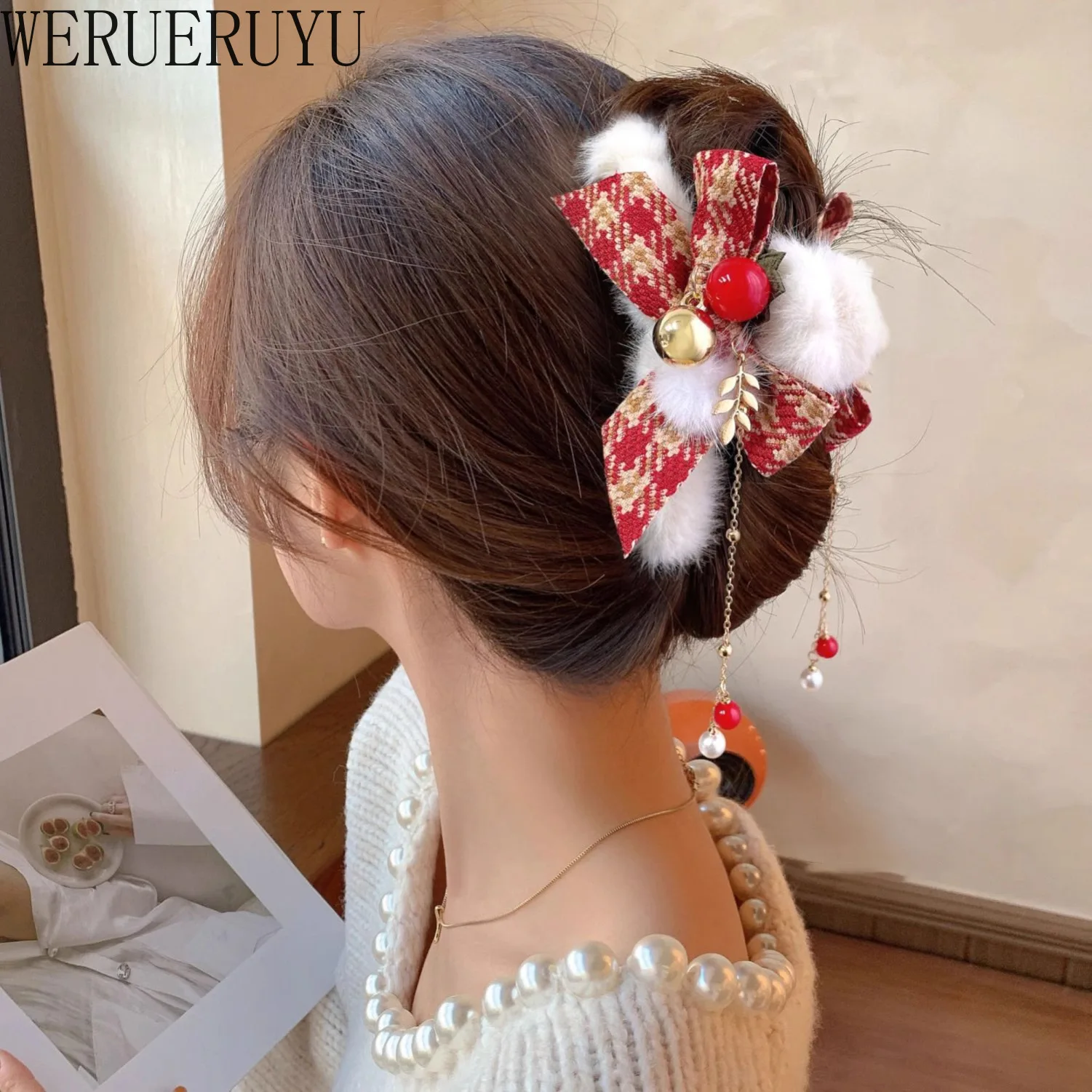 

Новые рождественские плюшевые банты, заколки для волос для женщин, подвеска в виде колокольчика, заколка для волос, новогодний фестиваль, аксессуары для волос, зажим для волос для девочек