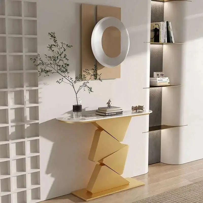 

Italian Slate Console Tables Ultra-narrow Hallway Table Light Luxury Living Room Furniture Modern Semi-circle Wrought Iron Table