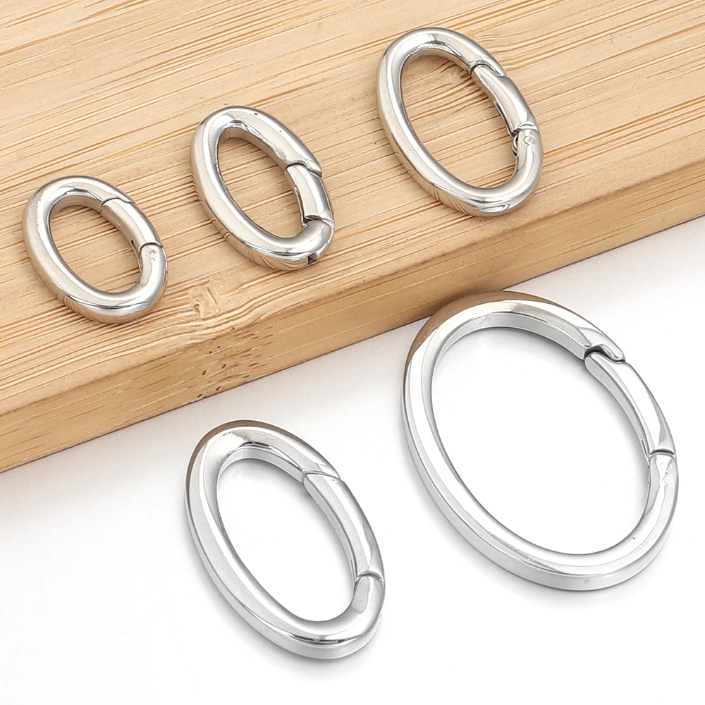 Cierres de resorte de acero inoxidable, anillos de salto ovalados abiertos, cierres divididos, conectores de hebillas a presión para hacer joyería DIY, bolsos, llavero, 1 ud.