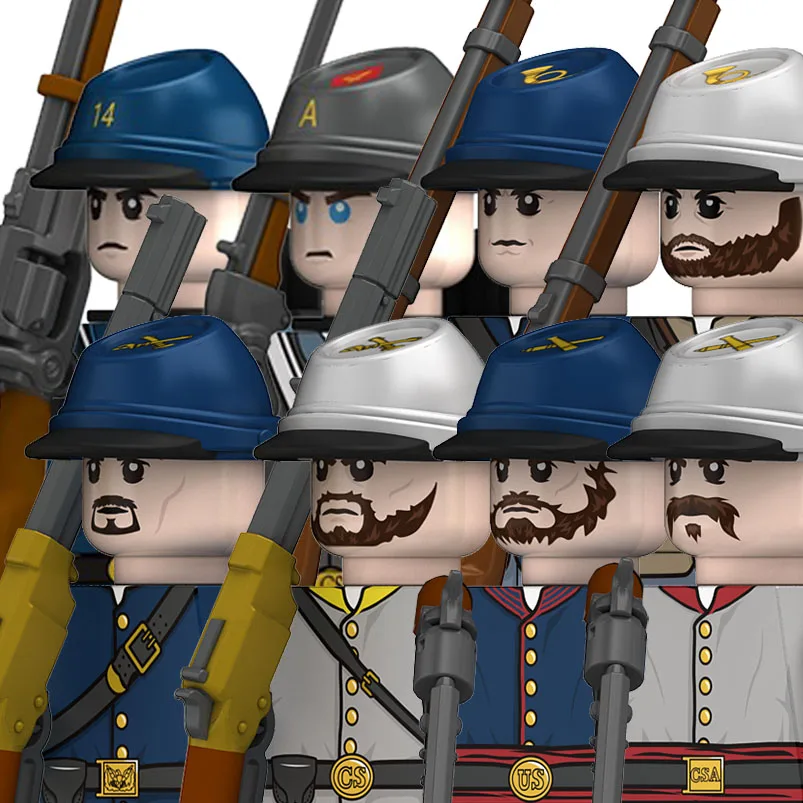 MOC American Civil War Soldiers Figures Building Blocks Lone Star Guards Weapons Gun Cap Army Infantry Bricks Toys Kids Gift
