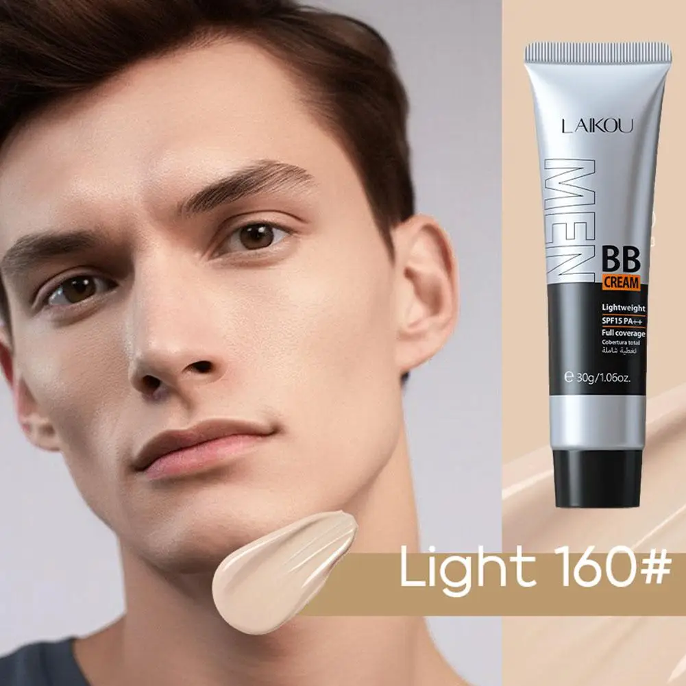 Crema BB para hombres, corrector Facial de cobertura completa, base de maquillaje de larga duración, resistente al agua, base líquida BB 30g B6A9