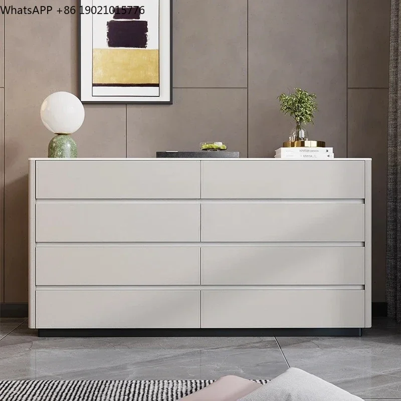 

Saddle leather eight-bucket cabinet, living room dining side cabinet, bedroom high locker, solid wood storage