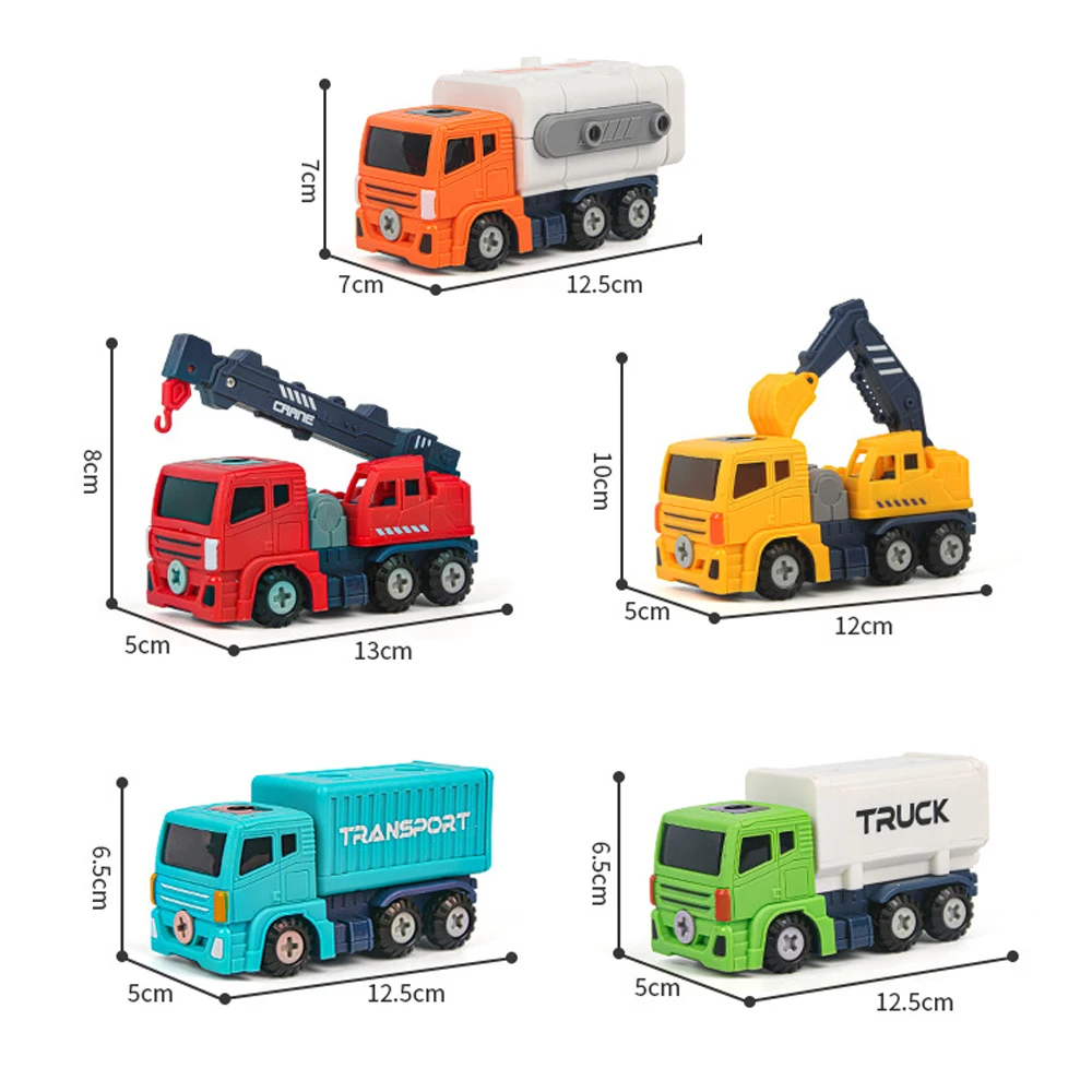 5 in 1 Take Apart Robot Toy Vehicle Construction Truck Toys Crane Excavator Container Garbage Truck Sprinkler Screw Build Blocks