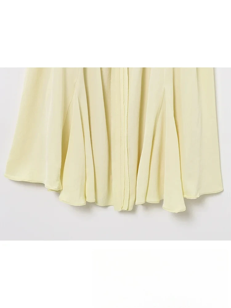 KONDALA Casual Chic Sweet Women Yellow Cami Dress Bow Tierred Solid Mini Vestidos New Fashion 2025 Spring Summer Holiday Dress