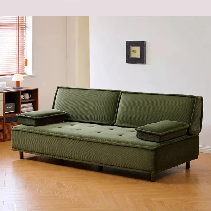 Small apartment sofa bed living room dual-purpose medieval fabric straight row double sofa can sleep for a long time