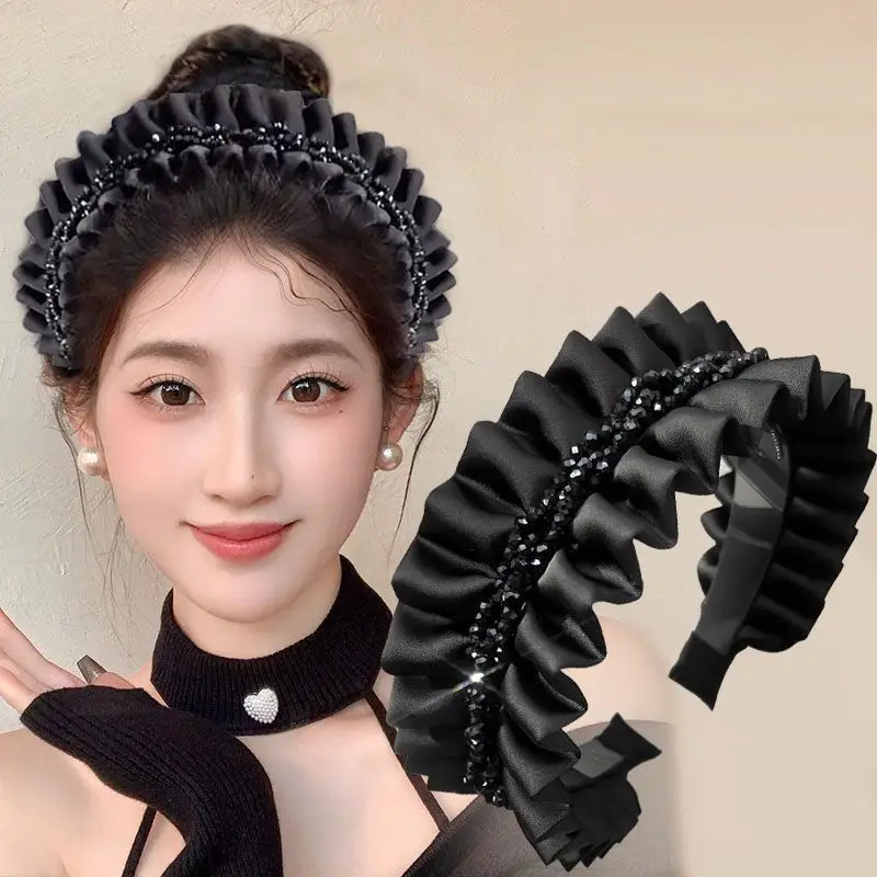 Female 2026 New Headwear Headdress Women Ladies Black Wide Edge Bead Hairband Headband Wide Edge Anti Slip Toothed Hair Clip