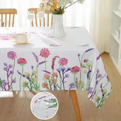 Spring Summer Watercolor Wildflowers Waterproof Tablecloth Home Decor Seasonal Farmhouse Rectangle Tablecover Dining Table Decor