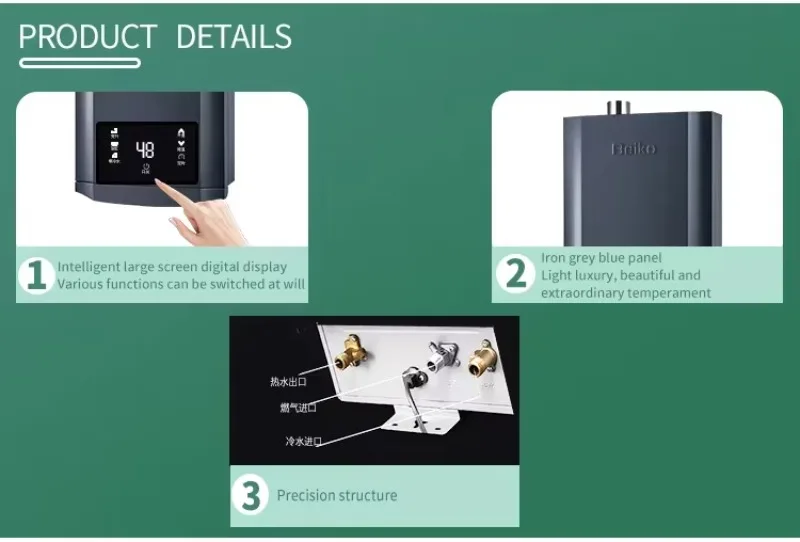 سخان غاز بدون خزان مثبت على الحائط سعة 24 لترًا من المصنع مباشرة، نظام تسخين سريع موفر للطاقة بقدرة 35 وات بجودة تجارية ( #4