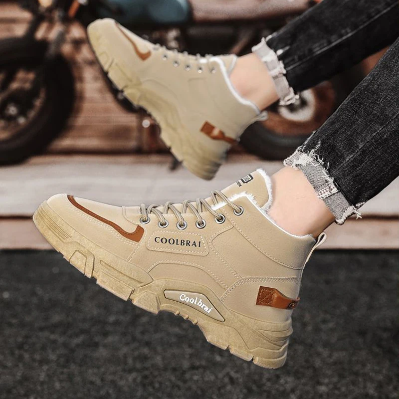 

Fashion High Top Men's Cotton Shoes Non-slip Man Ankle Boots Winter Warm Snow Boots with Fur Outdoor Work Boots Walking Sneakers