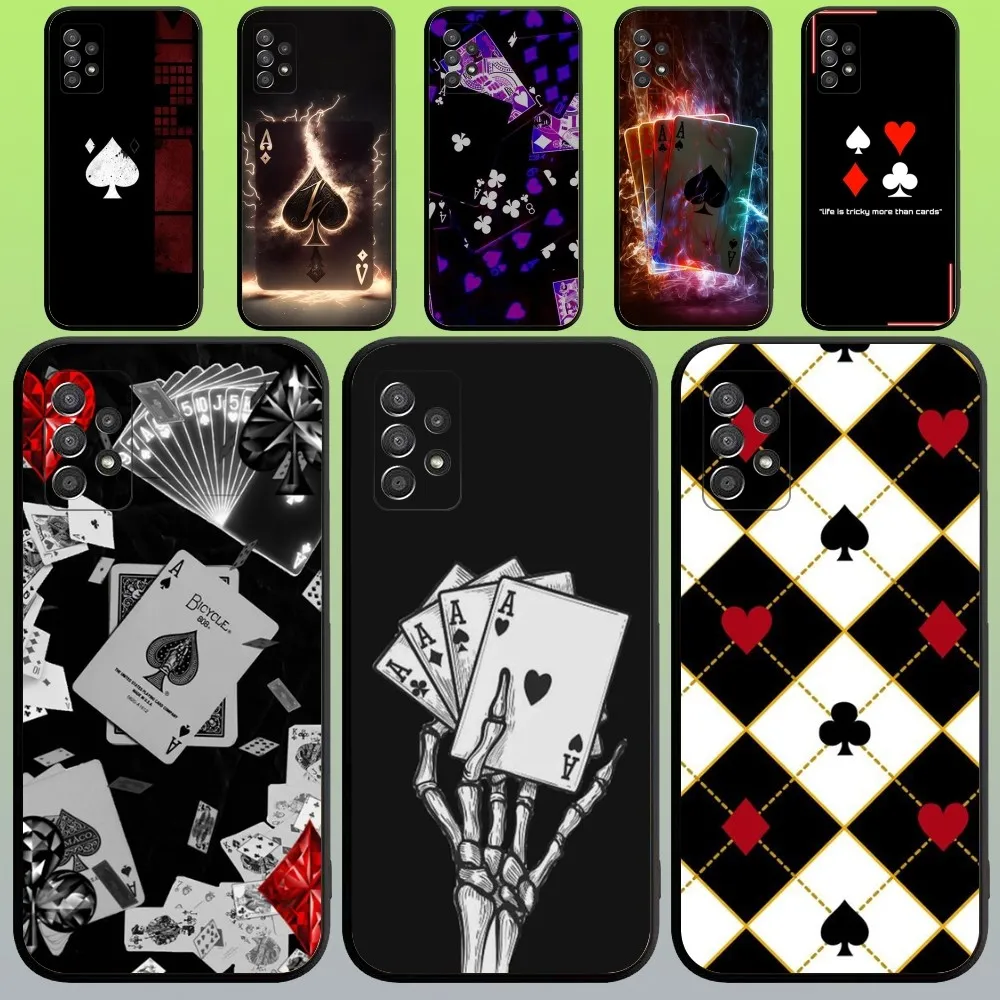 Poker Playing Card Phone Case For Samsung Galaxy A20,A21s,A22,A31,A32,A52,A53,A72,73,A80,A91 Soft Black Cover