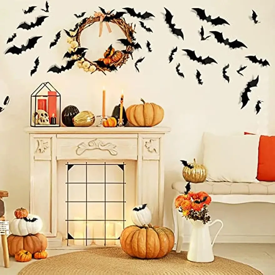 3D Schwarze PVC Fledermaus- und Spinnen-Wandaufkleber, Gruselige Halloween-Dekorationen, Party-Requisiten, DIY Heim- und Bar-Deko, Spukhafte Ornamente – Detail 7