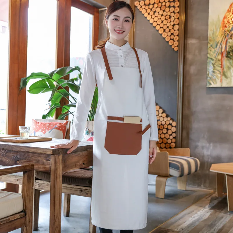 

Thickened Cotton Korean Cowboy Barista Apron with Neck Strap Customizable Logo Milk Tea Coffee Shop Western Restaurant Workwear