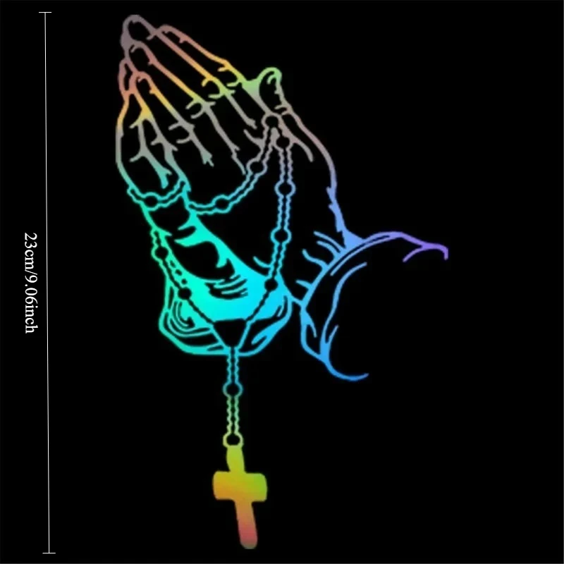 Holy Prayer Hands with Pearl Beads Sticker, Christian Jesus Faith Vinyl Decal, Sun-Proof Car Window Motorcycle Decor 23cm