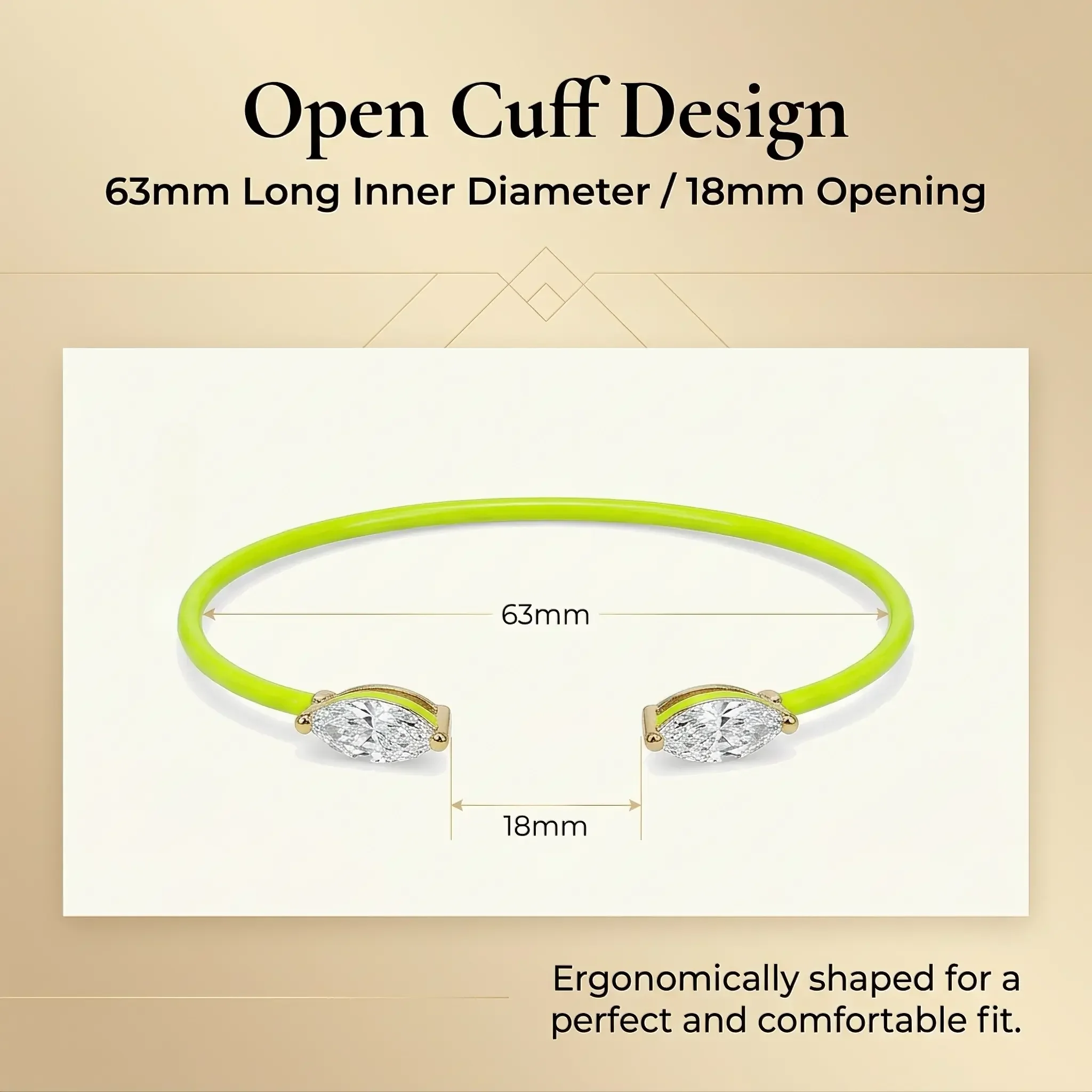 Moonmory Minimalistischer Einzigartiger Hellgelber Emaille-Armreif mit 5A Marquise-Schliff Zirkon, 14k Doppelt Plattiertes Messing – Detail 5