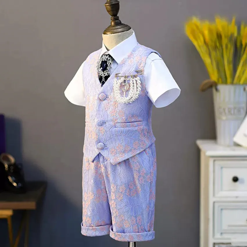 Großhandel Kinder Formelle Kleidung 5-teiliges Jungen Blazer Set Klassischer Stil Kinder Partyanzug A2311 Jungen Hochzeitsanzug – Detail 4