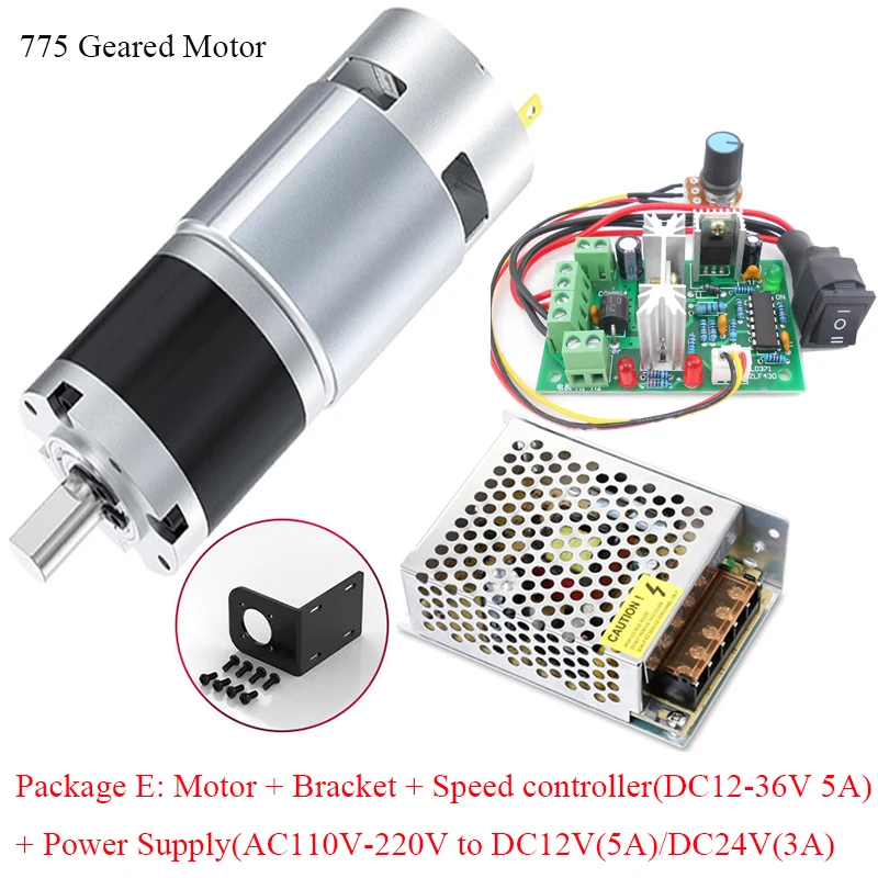 12V 24V 775 DC Motor 8RPM~1600RPM 775 Planetary Geared Motor Slow Speed Adjustable High Torque