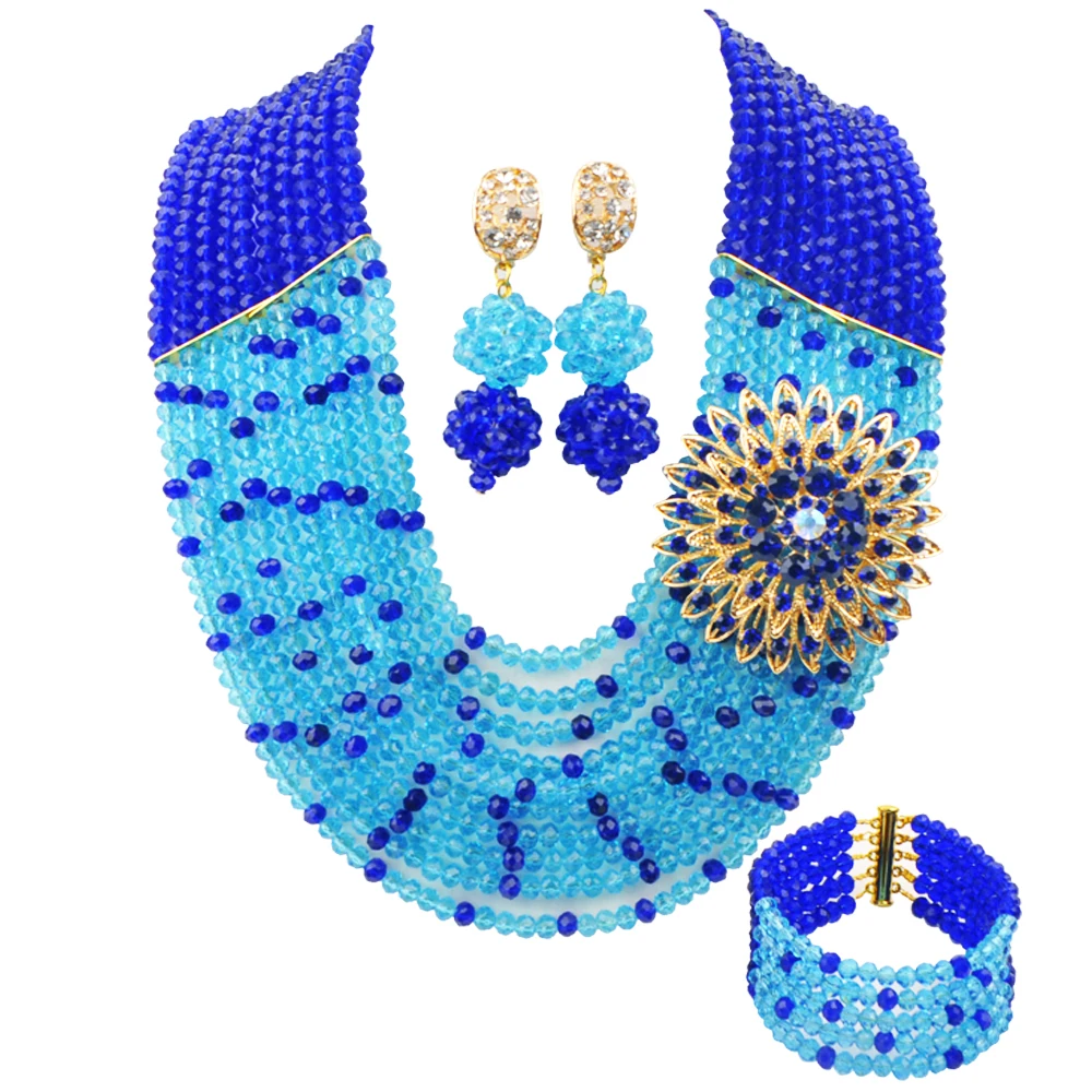 Laanc African Wedding Jewelry Crystal Bead Necklace Sets