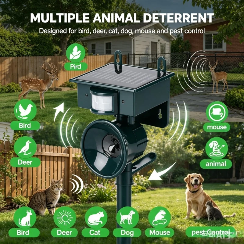 Yard‑use Solar Deterrent Gear, Ultrasonic Repeller Driving Mice Birds Away From Outdoor Vegetable Plot