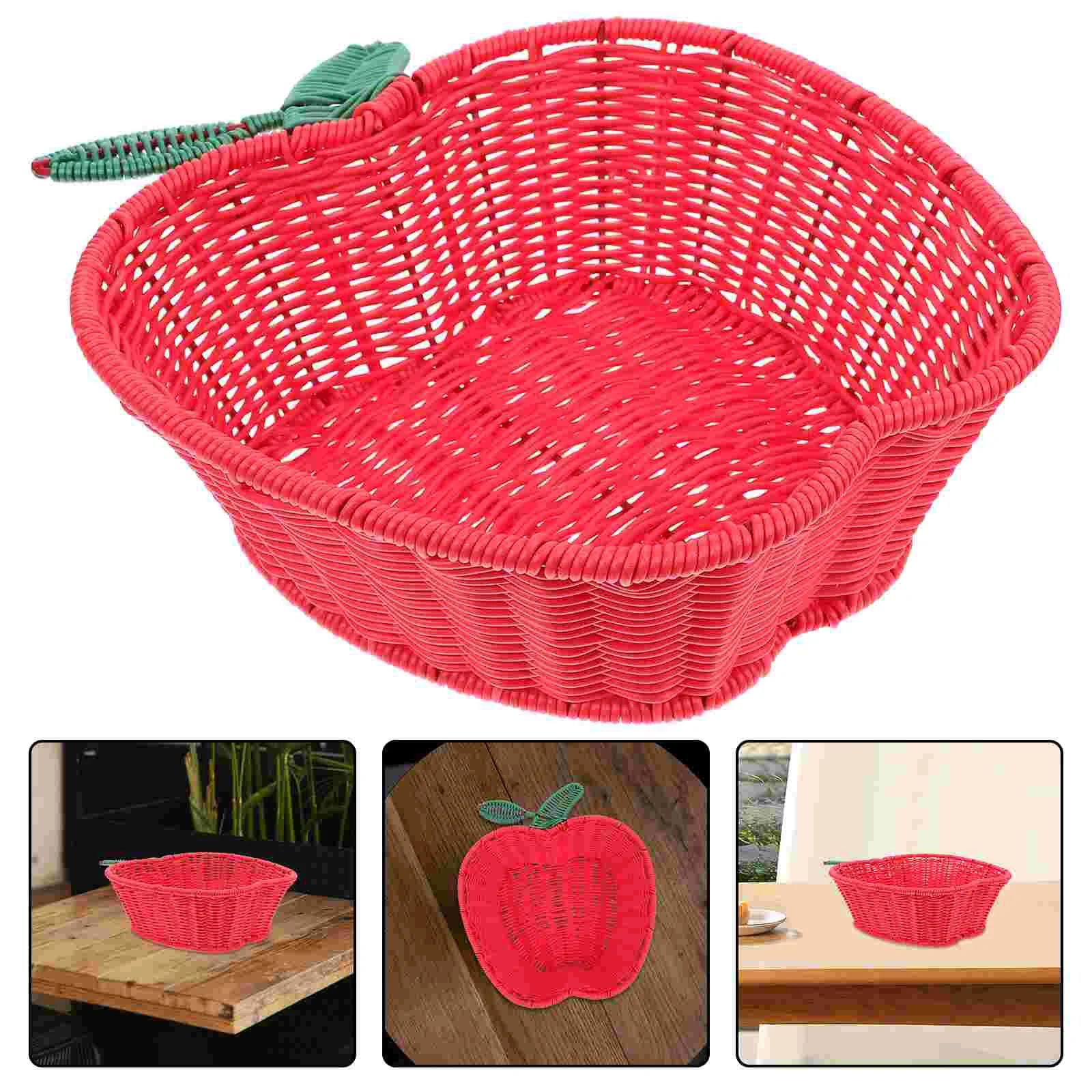 

Apple Fruit Plate Bread Basket Storage Woven For Home Candy Snack Imitation Rattan