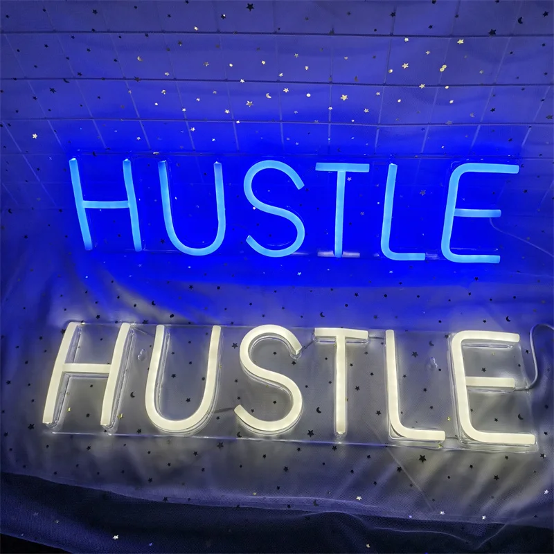 HUSTLE LED Neon Sign Light Wall Art Decorative Show Hanging Signs for Bedroom Room Party Home Bar Decor Night Light USB Powered