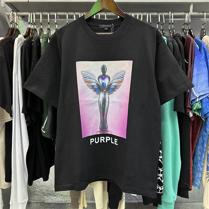 

Hip Hop Purple Letter Portrait Printing Pure Cotton High Quality Round Neck Casual Short Sleeve T-shirt Fashion