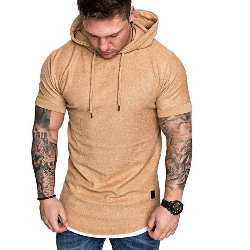 2024 New Men\'s Fashion Hooded Solid Color Short-Sleeved T-shirt Summer Casual Sports T Shirt Hoodies Clothing for Men MY073