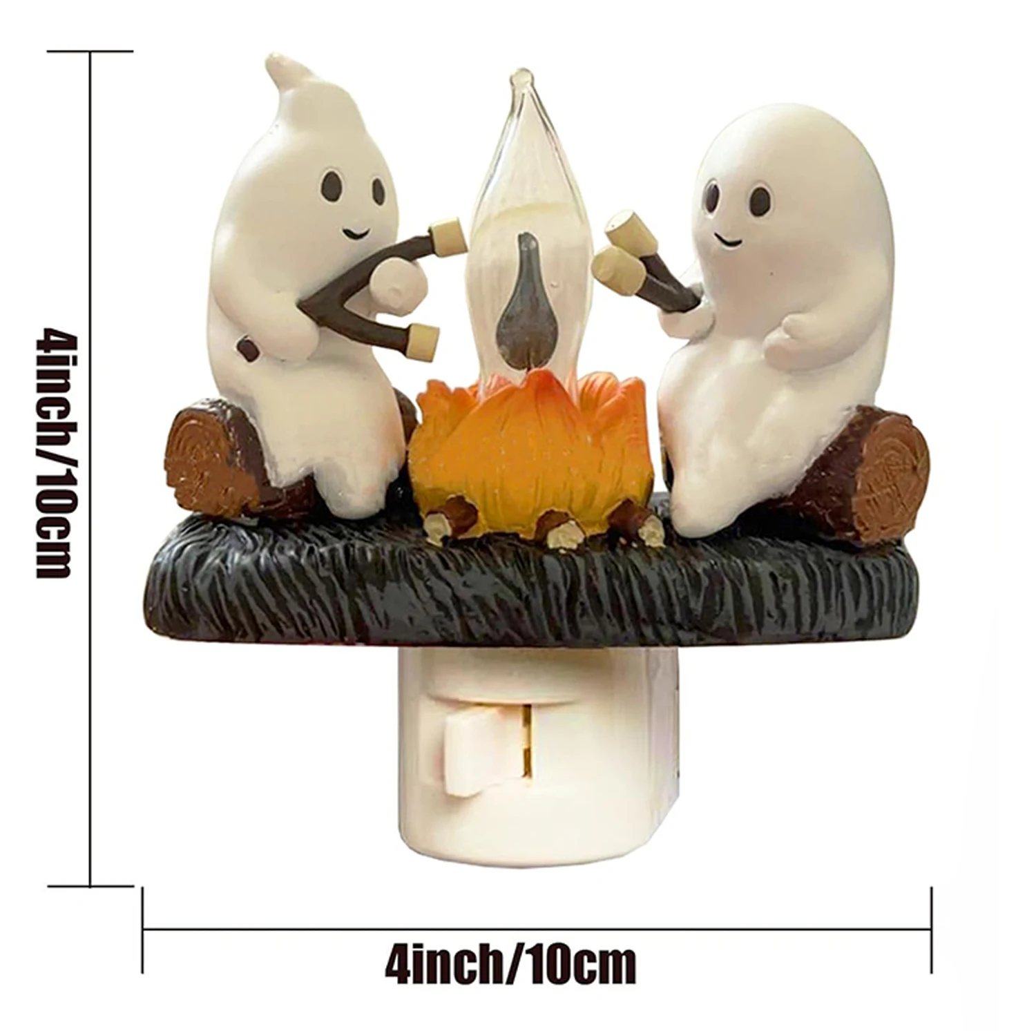 Ghost Campfire Flickering Night Light, Flicker Flame Halloween Nightlight, 3D LED Small Electric Faux Campfire Night Light