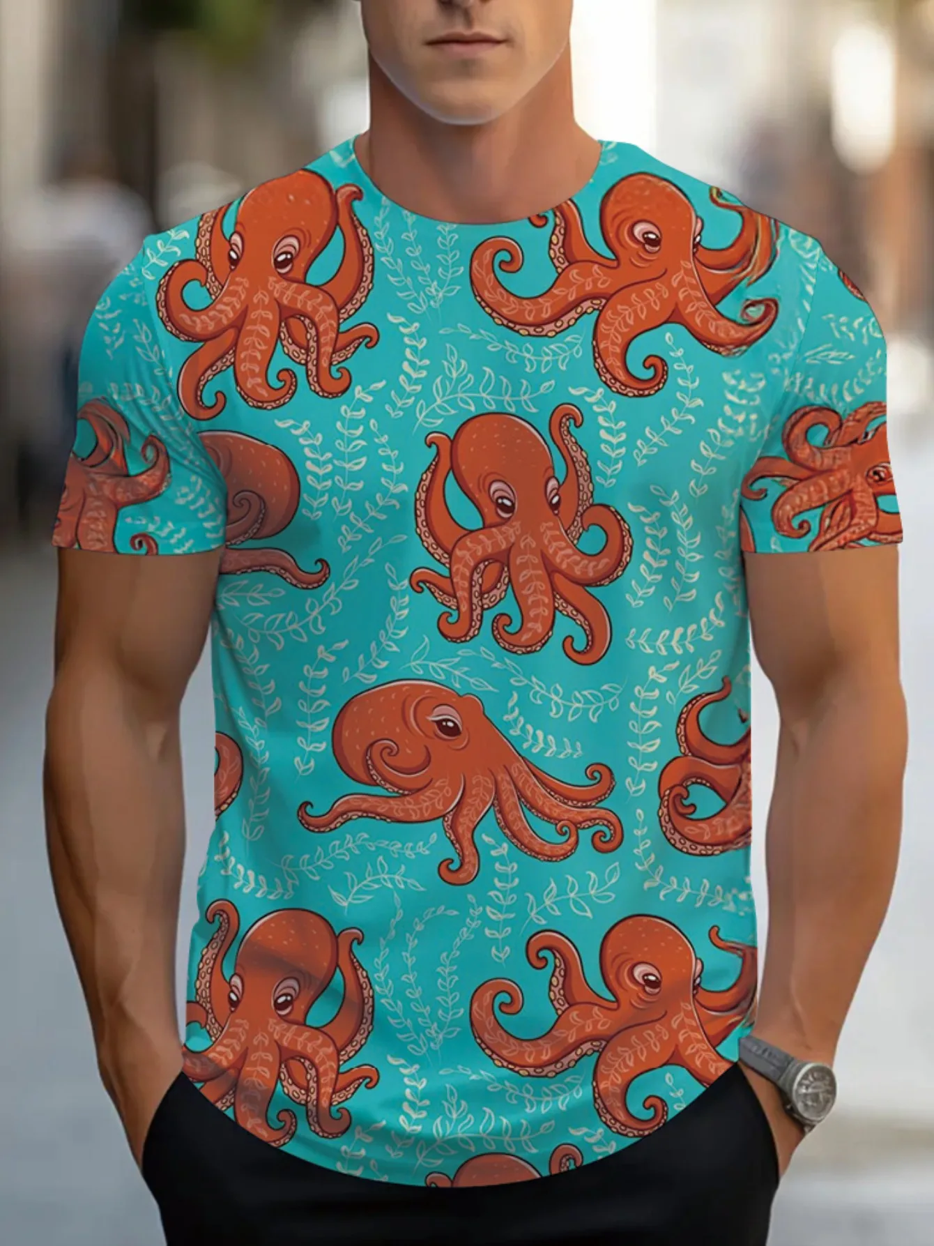 

Men'S 3D Print T-Shirt with Rhythmic Cartoon Characters - Colorful, and Creative Design, Casual Summer Short Sleeve Tee, 2025