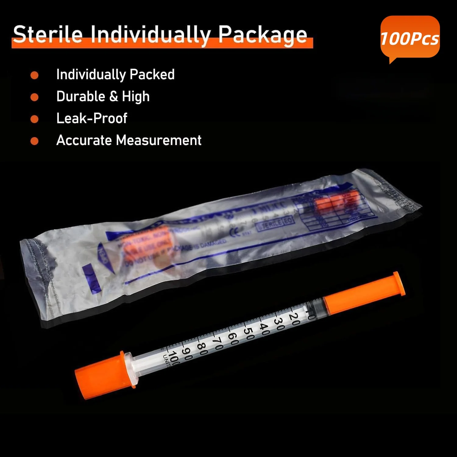 100Pcs 1ml 1cc insulin Syringe With Needle 30G 5/16 Inch Disopable Sterile individually Packed for Animal Pets Farm Use