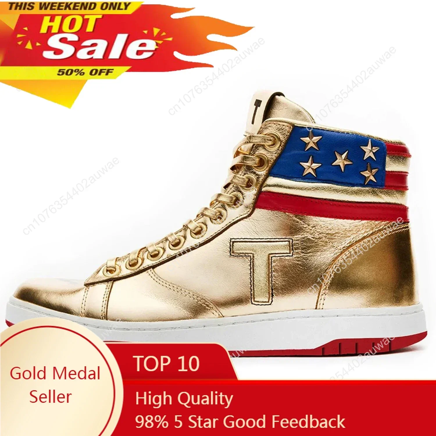 

2024 MAGA Trump Sneakers Never Surrender Donald Distressed High Top Gold Sneakers Gym Shoes Women's Casual Boots Road Sneakers