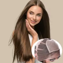 Brazilian Remy Hair with Silk Base Full Lace Wigs Silky Straight Silk Top Pre-Plucked 150%, Natural and Durable Brown #6 Color