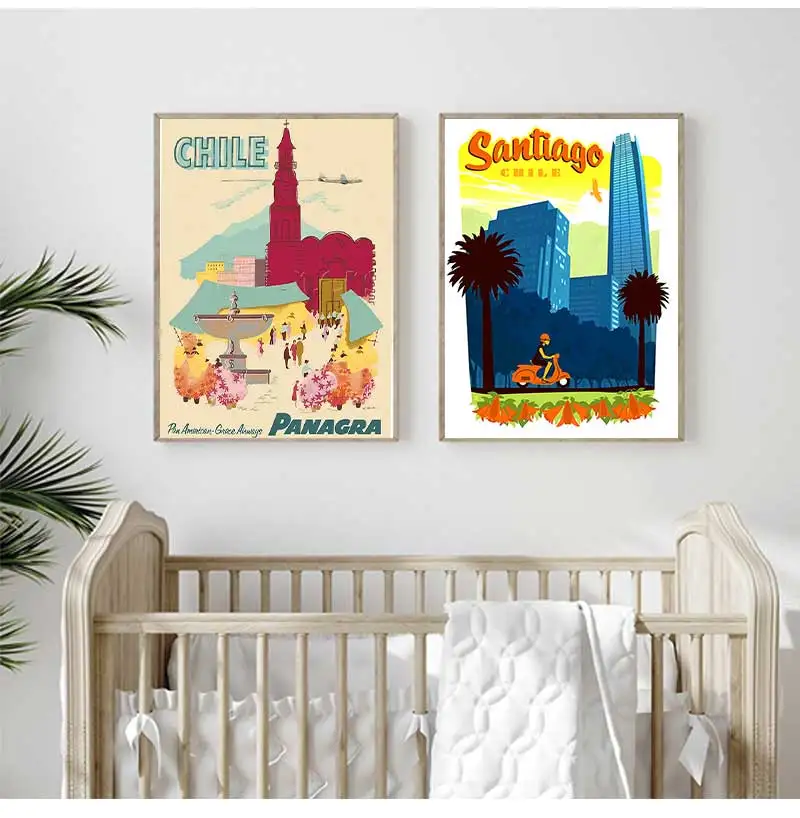 Pop Art Canvas Paintings Vintage Wall Kraft Posters Coated Stickers Home Decorative Gift Travel to Chile San Diego Alpaca