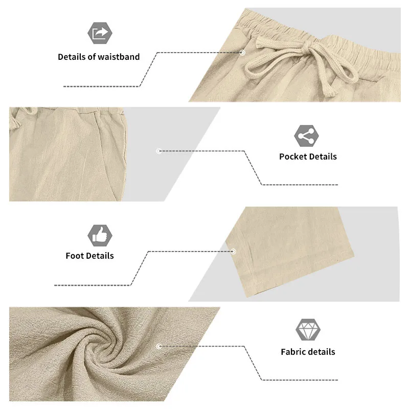 Sommerliche Herren-Leinenhose, Lässige Hawaiian-Hose mit Elastischem Kordelzug, Atmungsaktive Gerade Lange Hose mit Taschen für Alltag und Zuhause – Detail 27